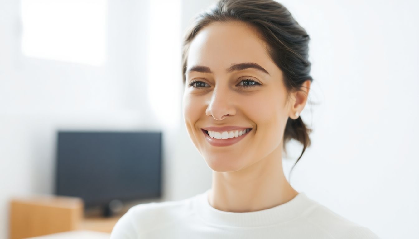 Immunsuppression: Smiling woman in a bright, clean room.
