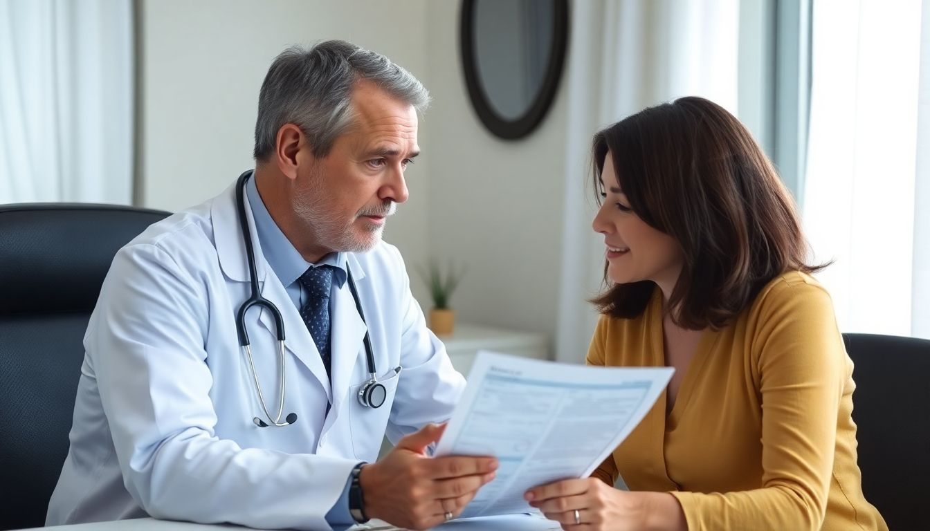 Stammzelltransplantationen: Doctor and patient discussing medical chart.