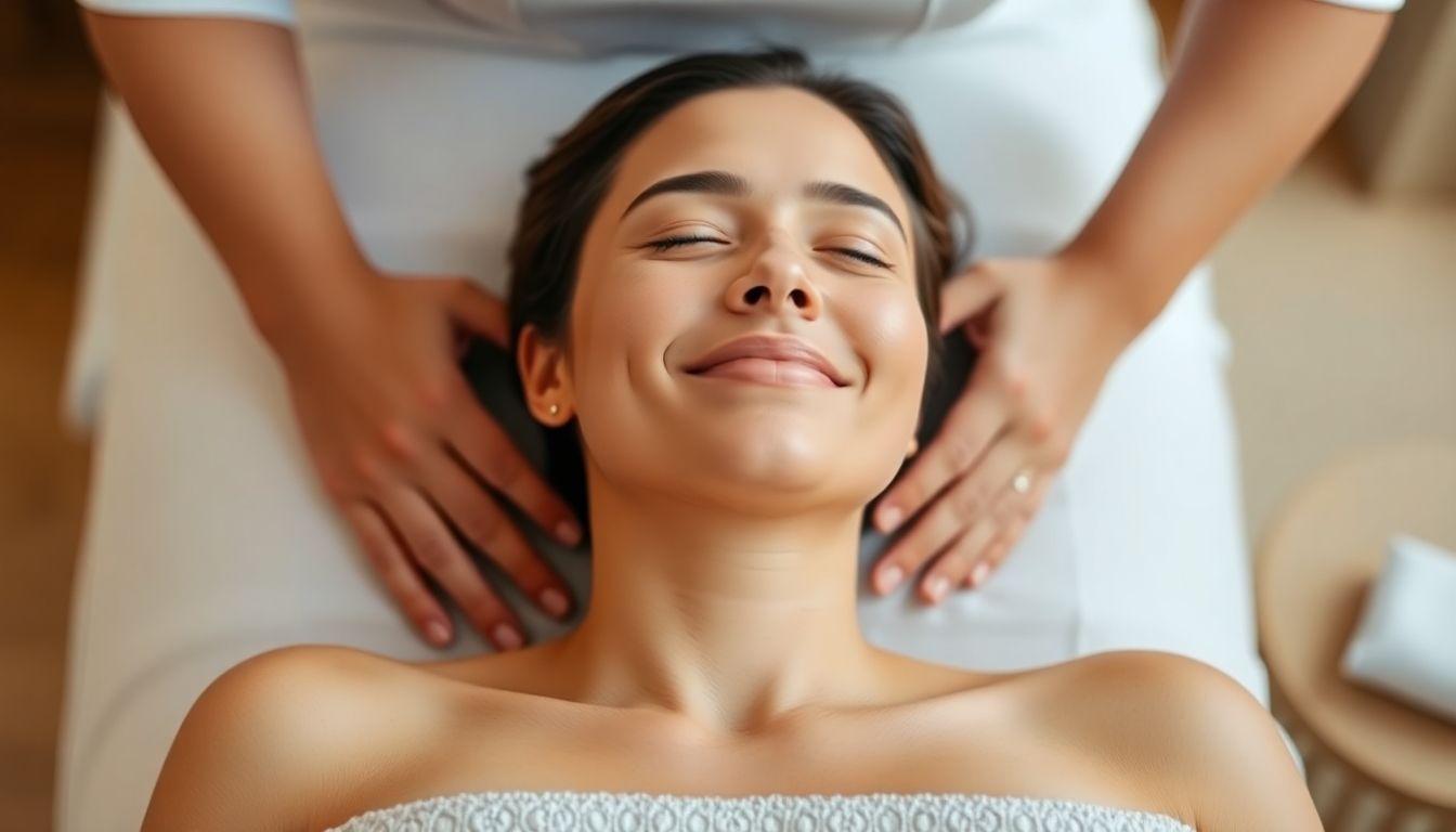 Smiling woman receiving a Tuina massage.