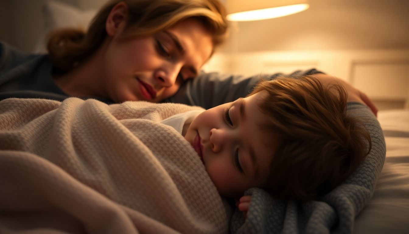 Wadenwickel bei Kindern: Eltern legen einem Kind mit Fieber feuchte Tücher um die Waden.