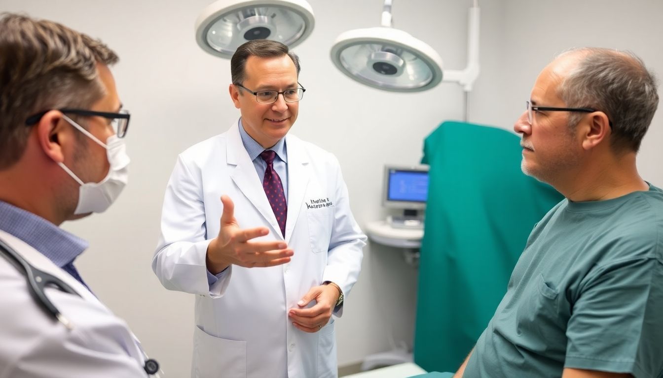 Arzt bespricht TURP-Behandlung mit einem Patienten.