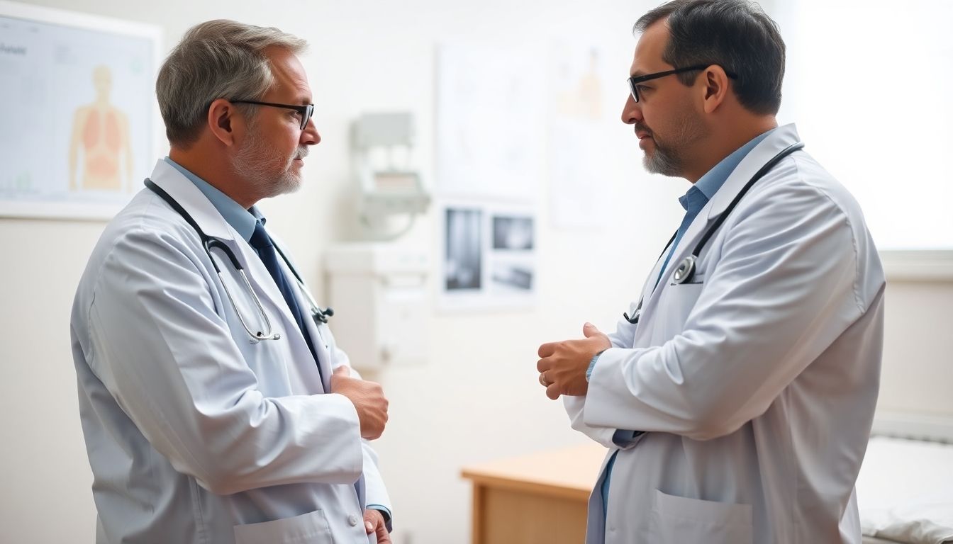 Cholezystektomie: Two doctors discussing a medical case.