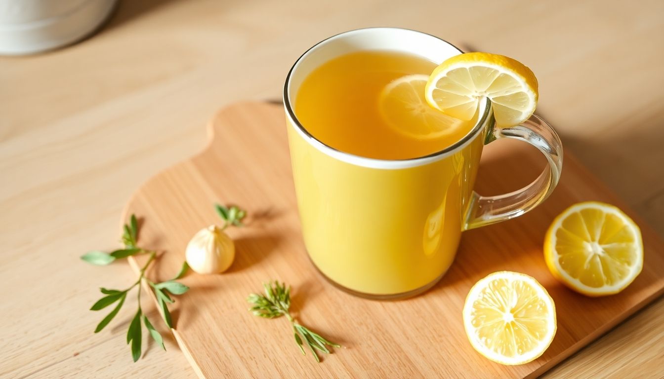 Fiebertherapie: Tasse heißer Tee mit Zitrone und Ingwer
