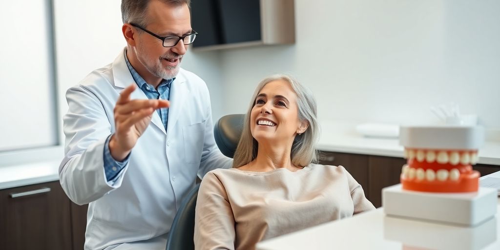 Zahnarzt und Patientin besprechen Zahnersatzkosten