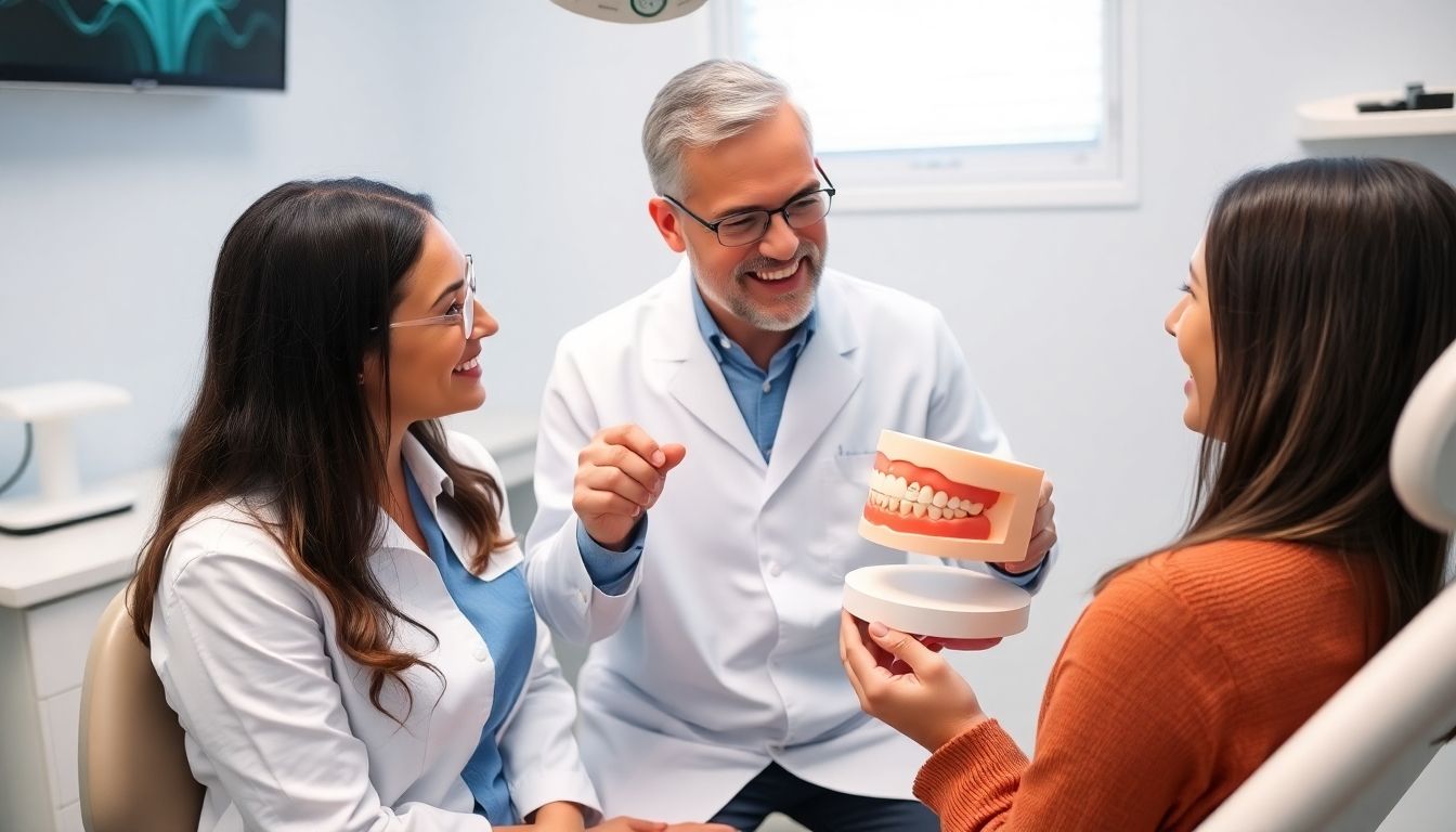 Kunststofffüllung: Dentist and patient discussing treatment options.
