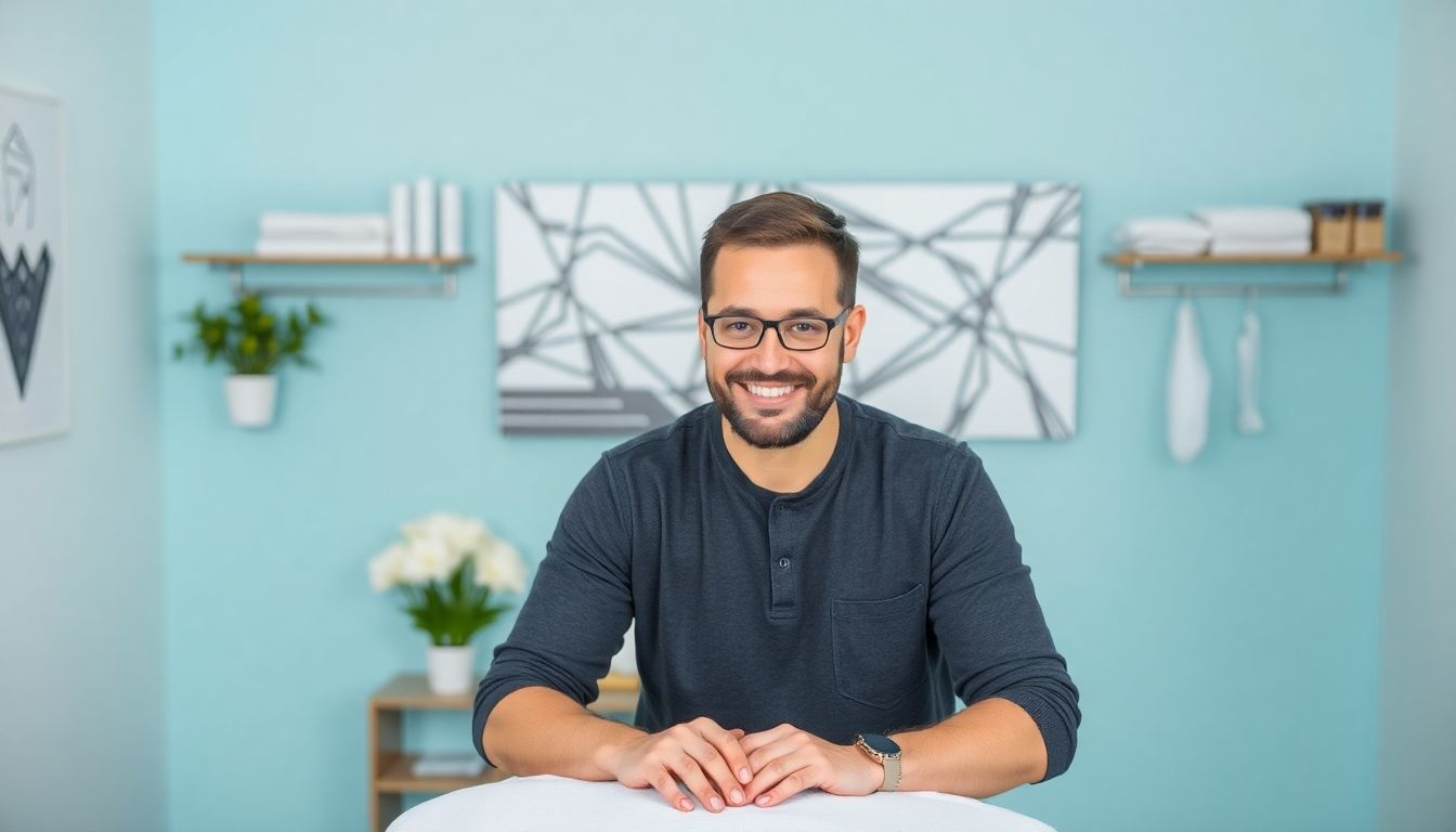 Therapeut lächelt während der Bindegewebsmassage.