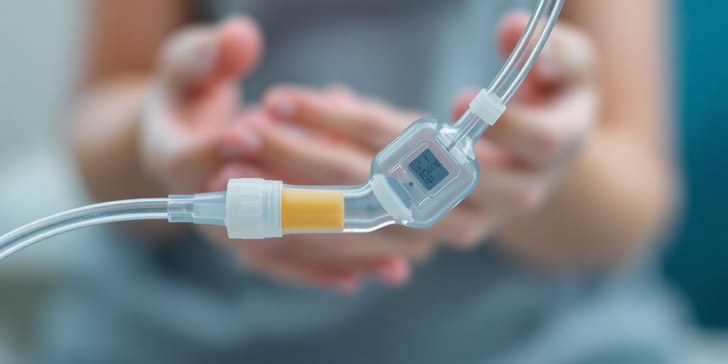 Magensonde im Fokus, Patient im Hintergrund