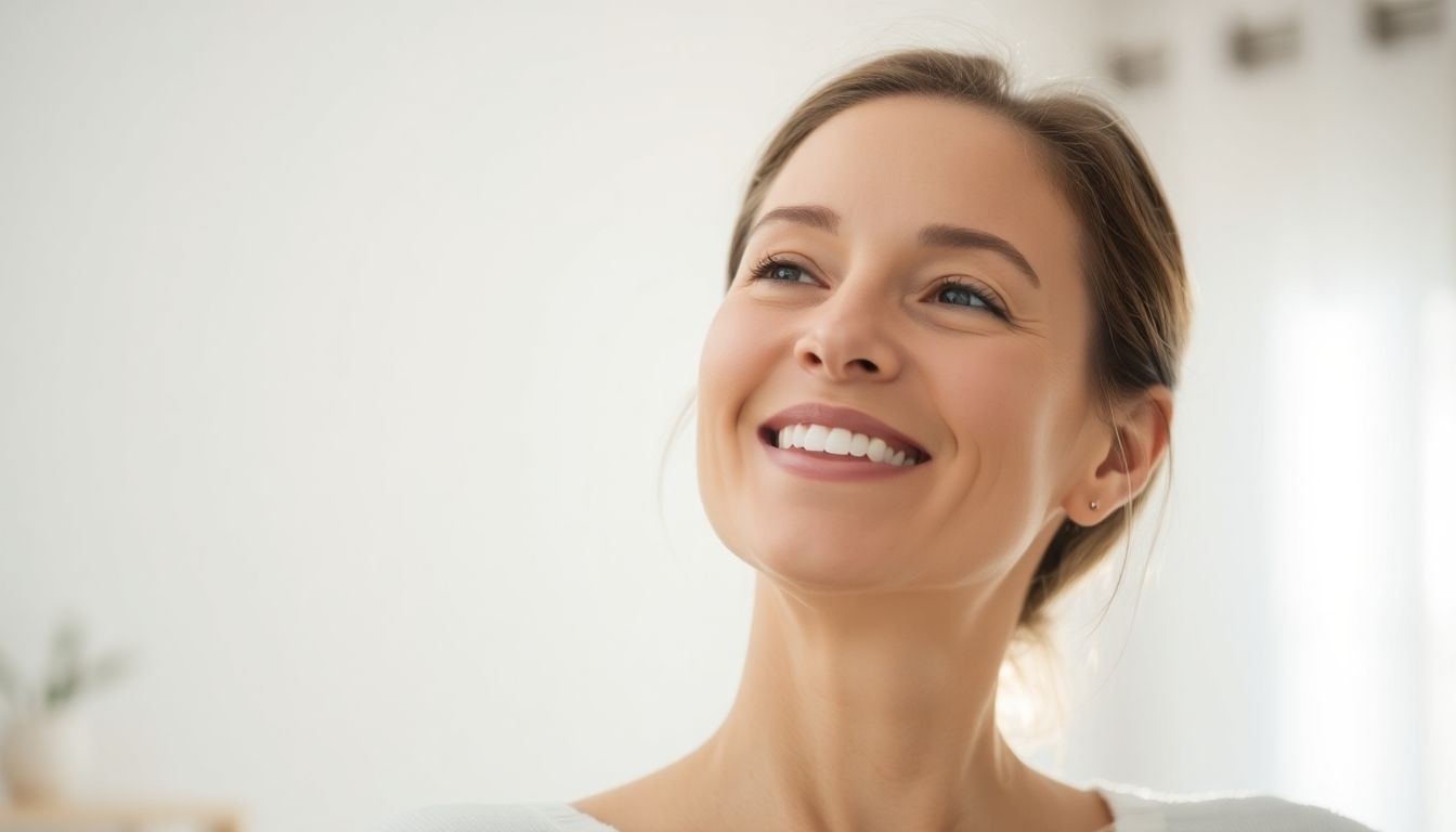 Misteltherapie: Smiling woman in a bright, natural setting.