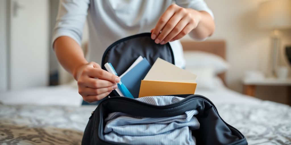 OP-Vorbereitung: Person packt Krankenhaustasche ruhig