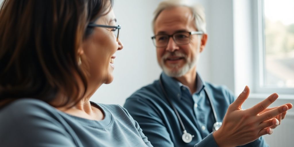OP-Vorbereitung: Patient spricht mit Arzt im Behandlungszimmer