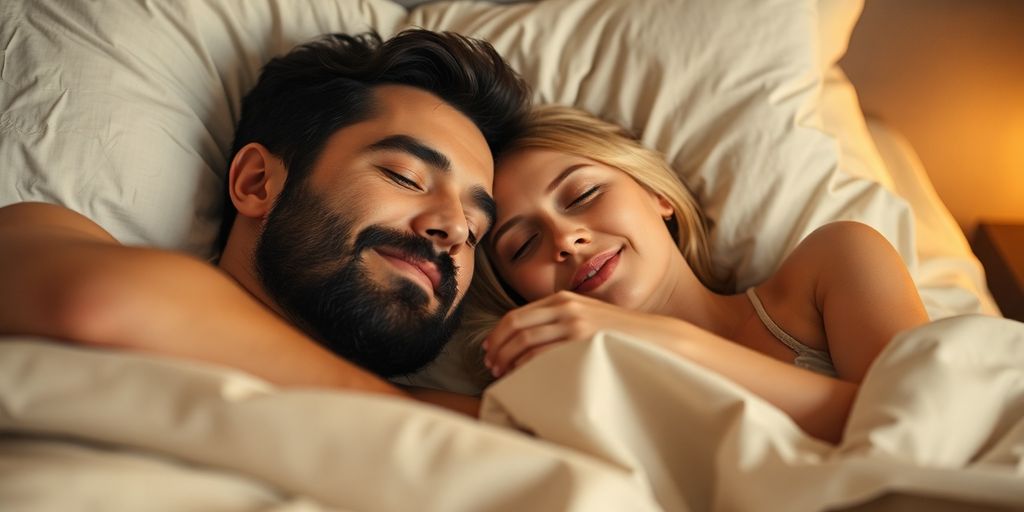 Schnarcherschiene: Ein Paar schläft friedlich in ihrem Bett.