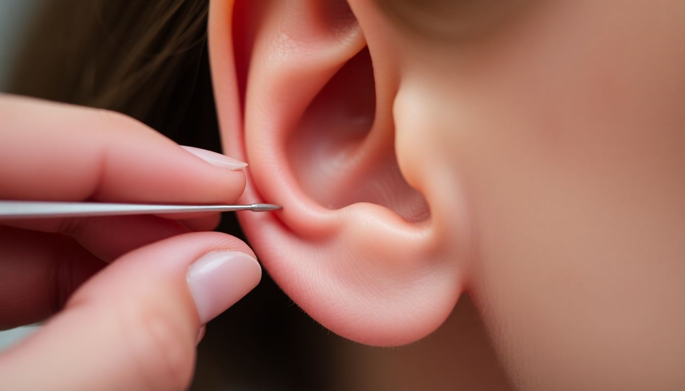Ohrakupunktur: Woman receiving ear acupuncture treatment