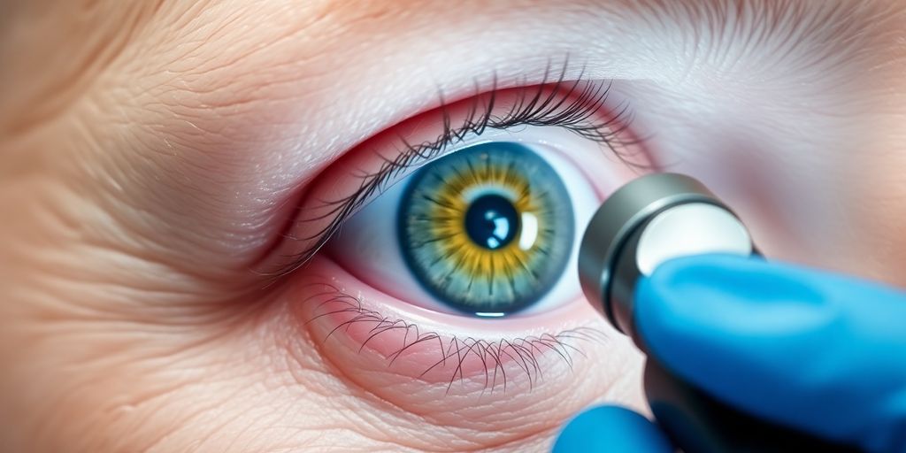 Glaukomfrüherkennung: Patientenauge wird von Augenarzt untersucht