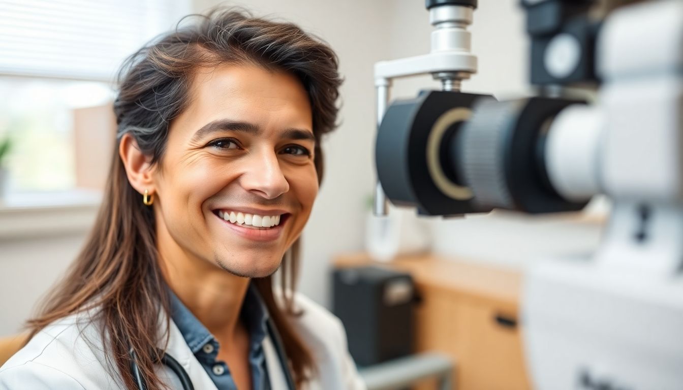 Glaukomfrüherkennung: Augenarzt lächelt in moderner Praxis