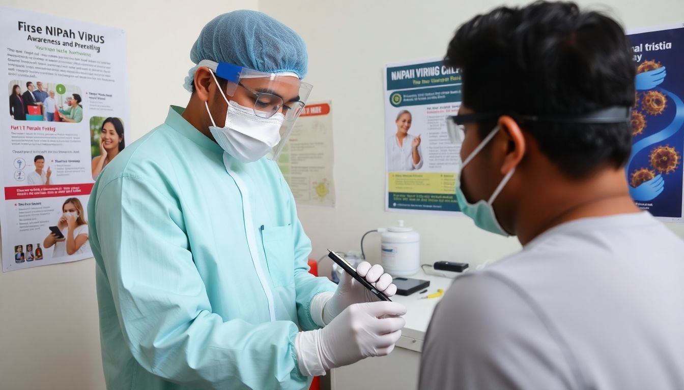 Nipahvirus: Doctor examining a patient in a clinical environment.