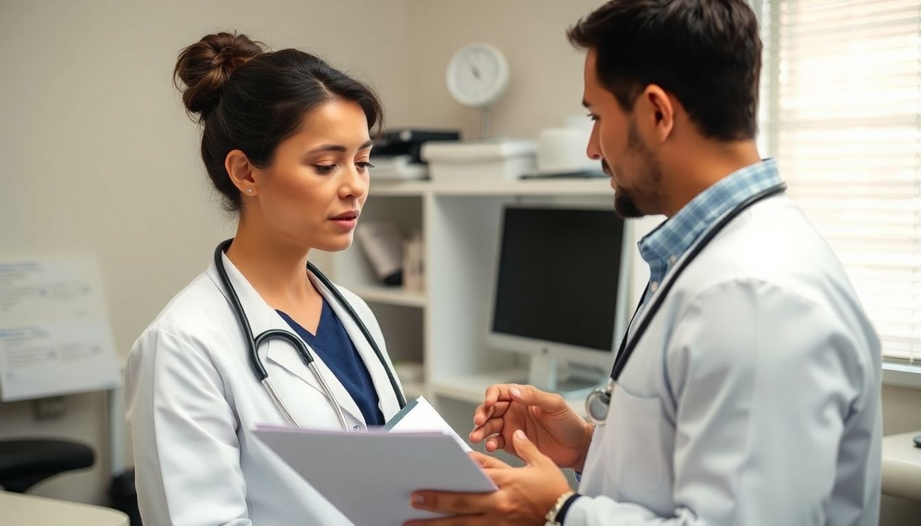 Isosporiasis und das Immunsystem: Doctor examining a patient for gastrointestinal issues.