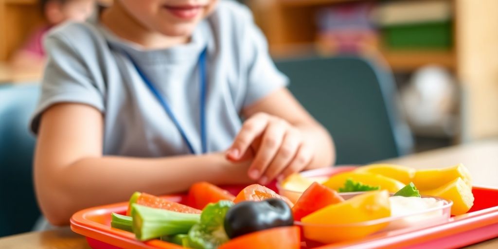 Kuhmilchallergie und Schulernährung: Kind isst gesundes, milchfreies Schulessen.