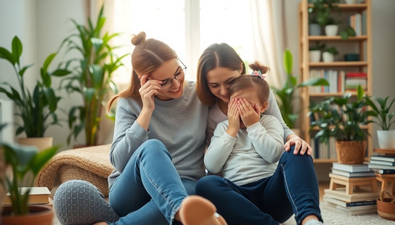 Schimmelpilzallergie im Kindesalter: Mother comforting child with allergy symptoms indoors.
