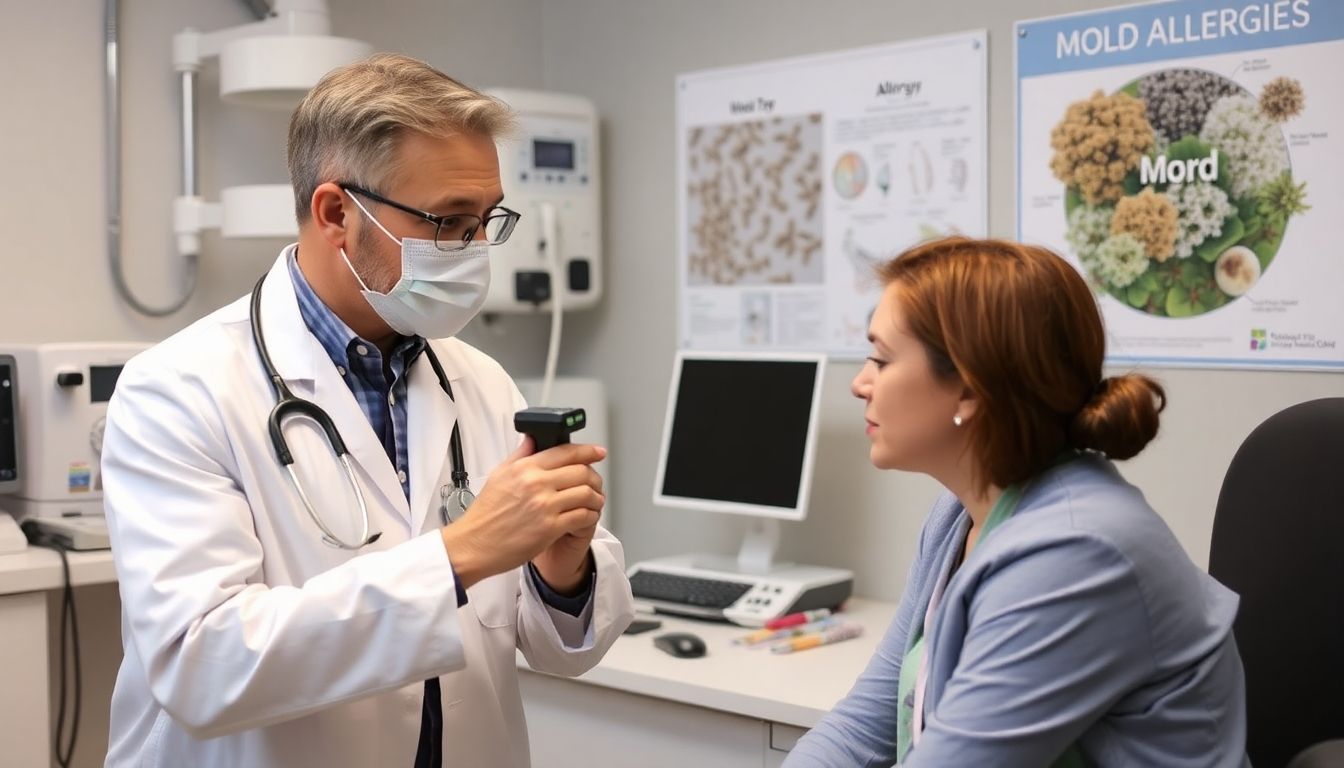 Schimmelpilzallergie Mythen und Fakten: Doctor examining a patient for mold allergy symptoms.