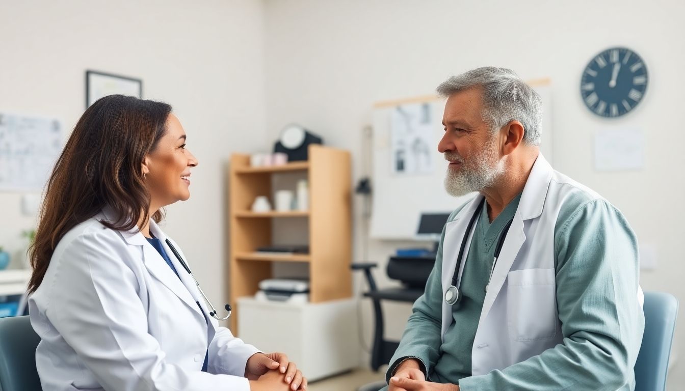 Orientbeule: Doctor and patient in a bright medical office.