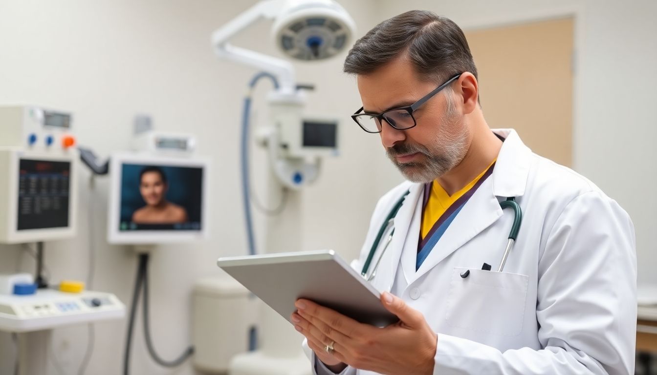 Doctor with tablet discussing Malta fever treatment.