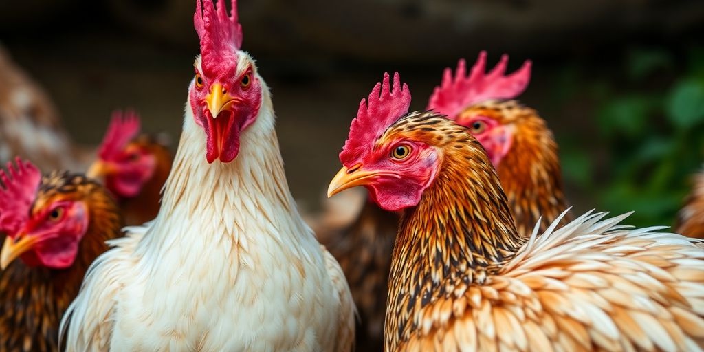 Symptome der Geflügelpest: Kranke Vögel mit sichtbaren Geflügelpest-Symptomen.