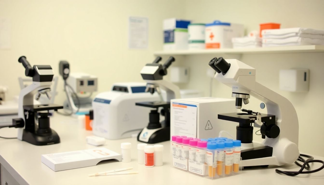 Kontaktallergie: Medical laboratory with allergy testing equipment.