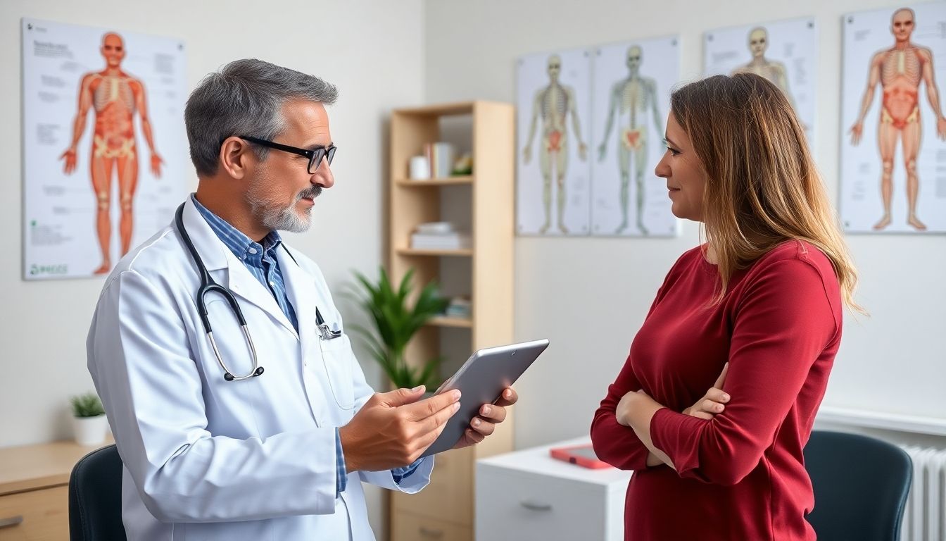 Zerkariendermatitis: Doctor consulting with a patient about skin conditions.