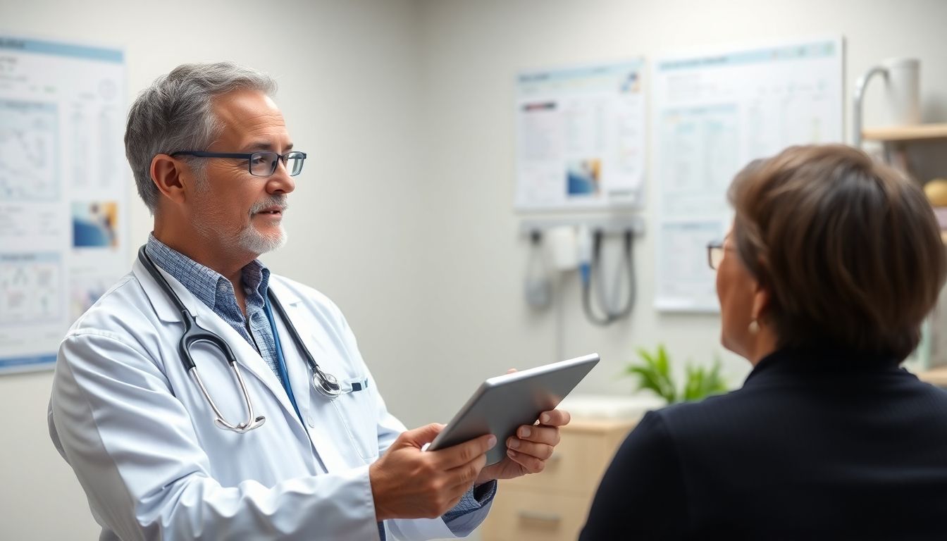 Pneumokokken: Doctor with tablet discussing Pneumococcus infections.