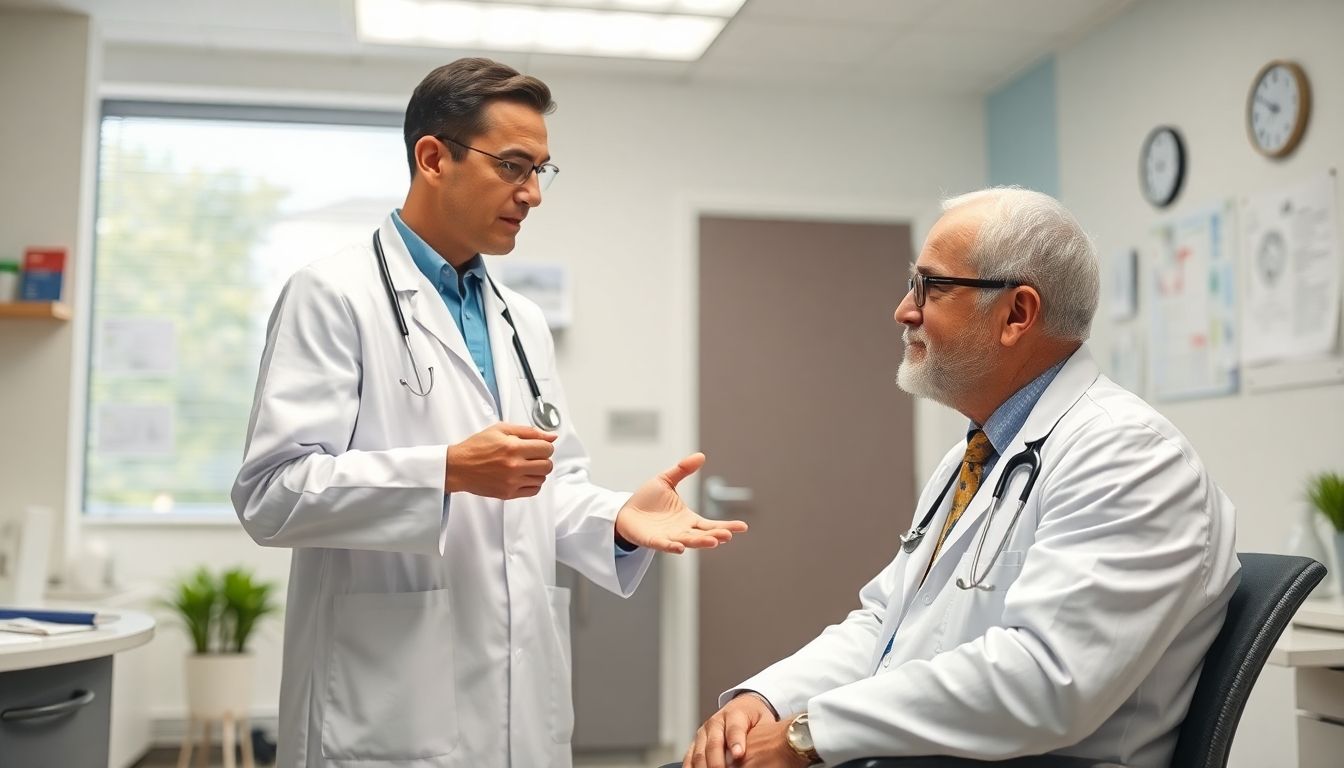Auswirkungen eines unbehandelten Saugwurmbefall: Doctor consulting patient in a bright medical office.