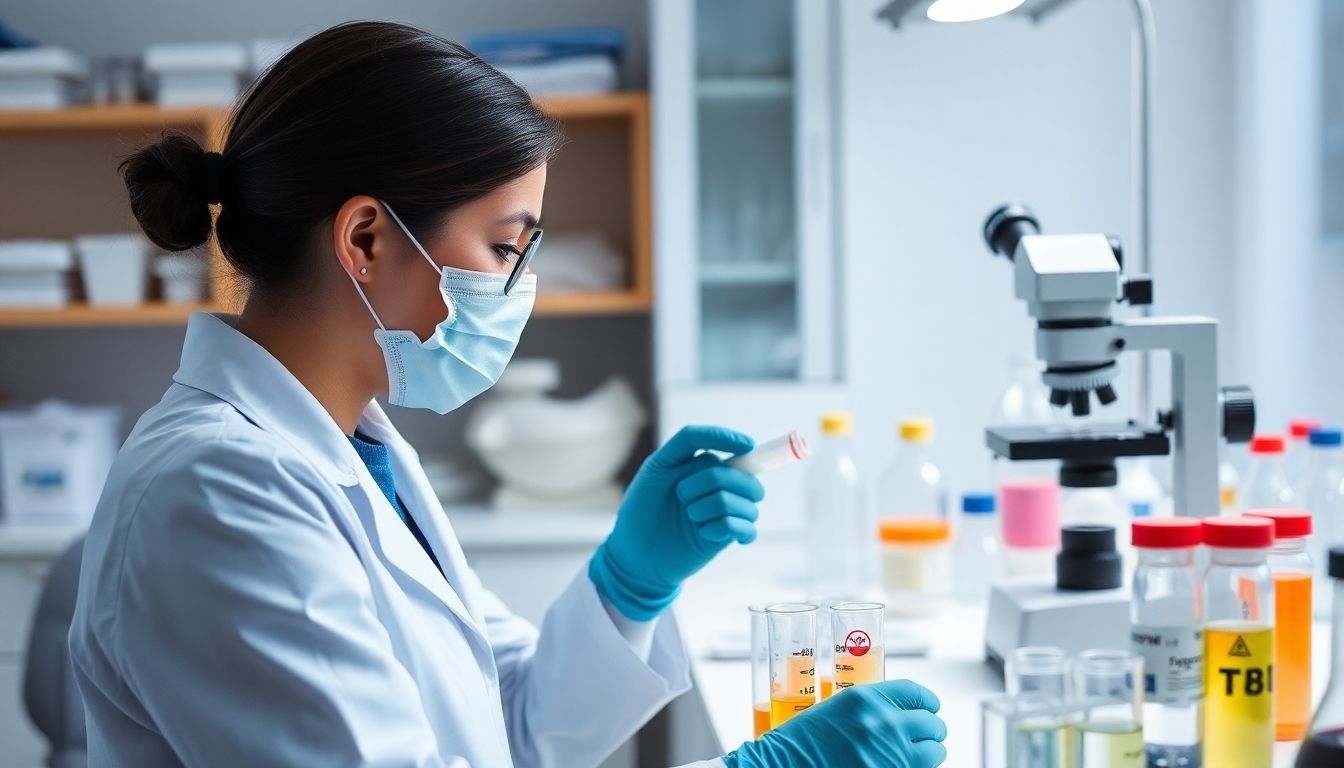 Doctor in a lab analyzing Streptococcus pyogenes samples.