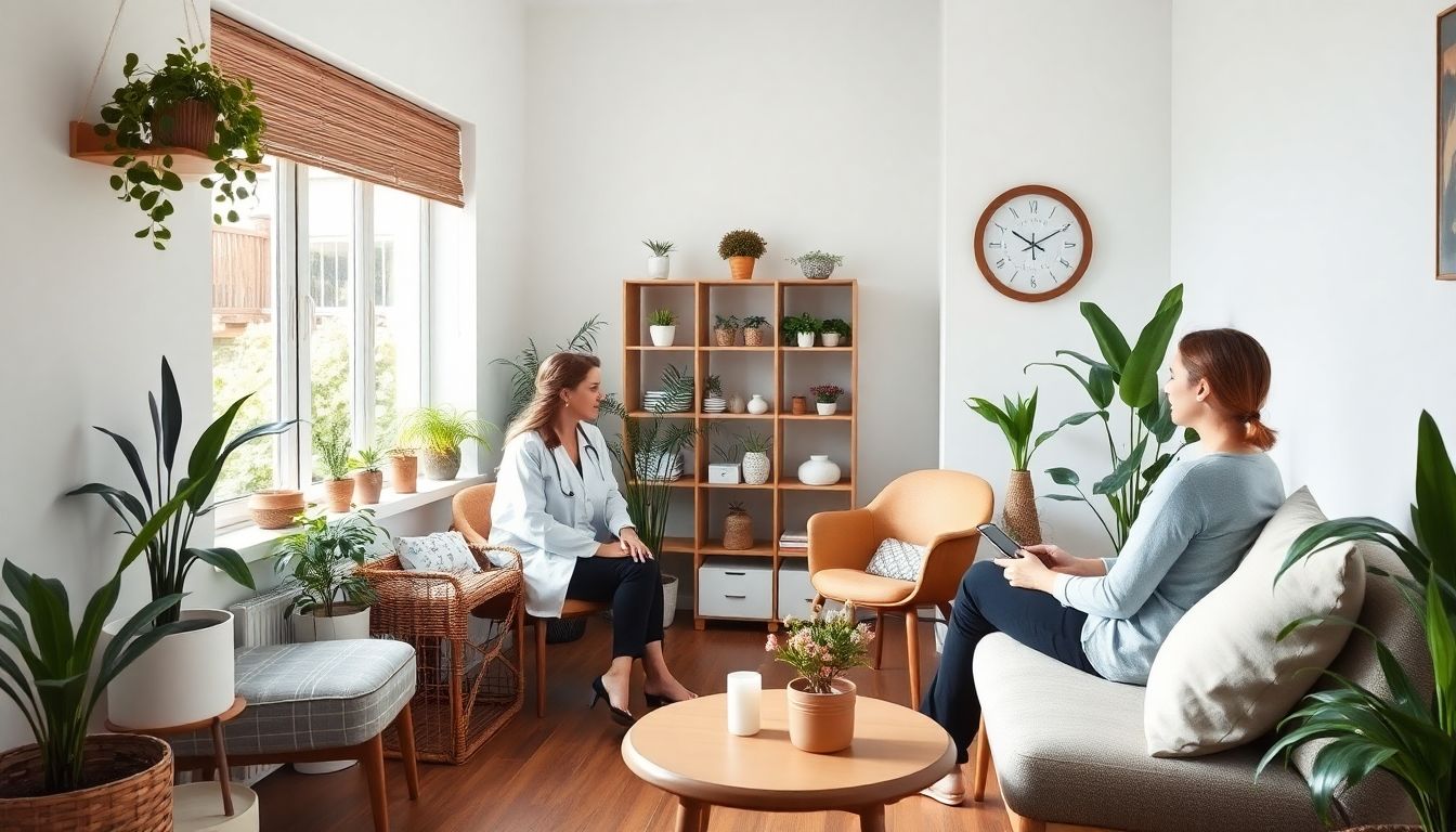 Zerkariendermatitis: Cozy alternative medicine practice with a practitioner and patient.