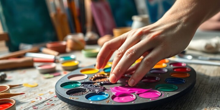 Kunsttherapie: Bunte Kunstmaterialien in Therapieumgebung
