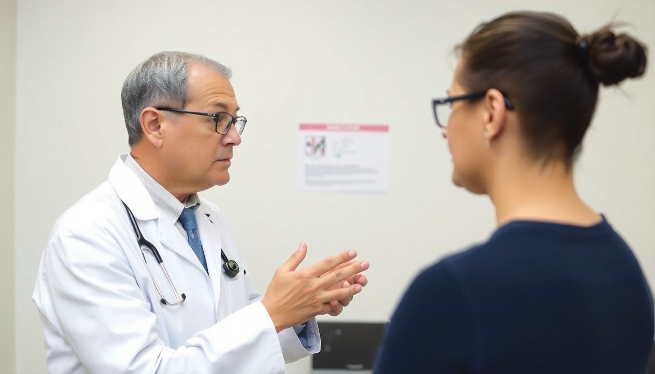 Debridement: Arzt bespricht Wundbehandlung mit Patientin.