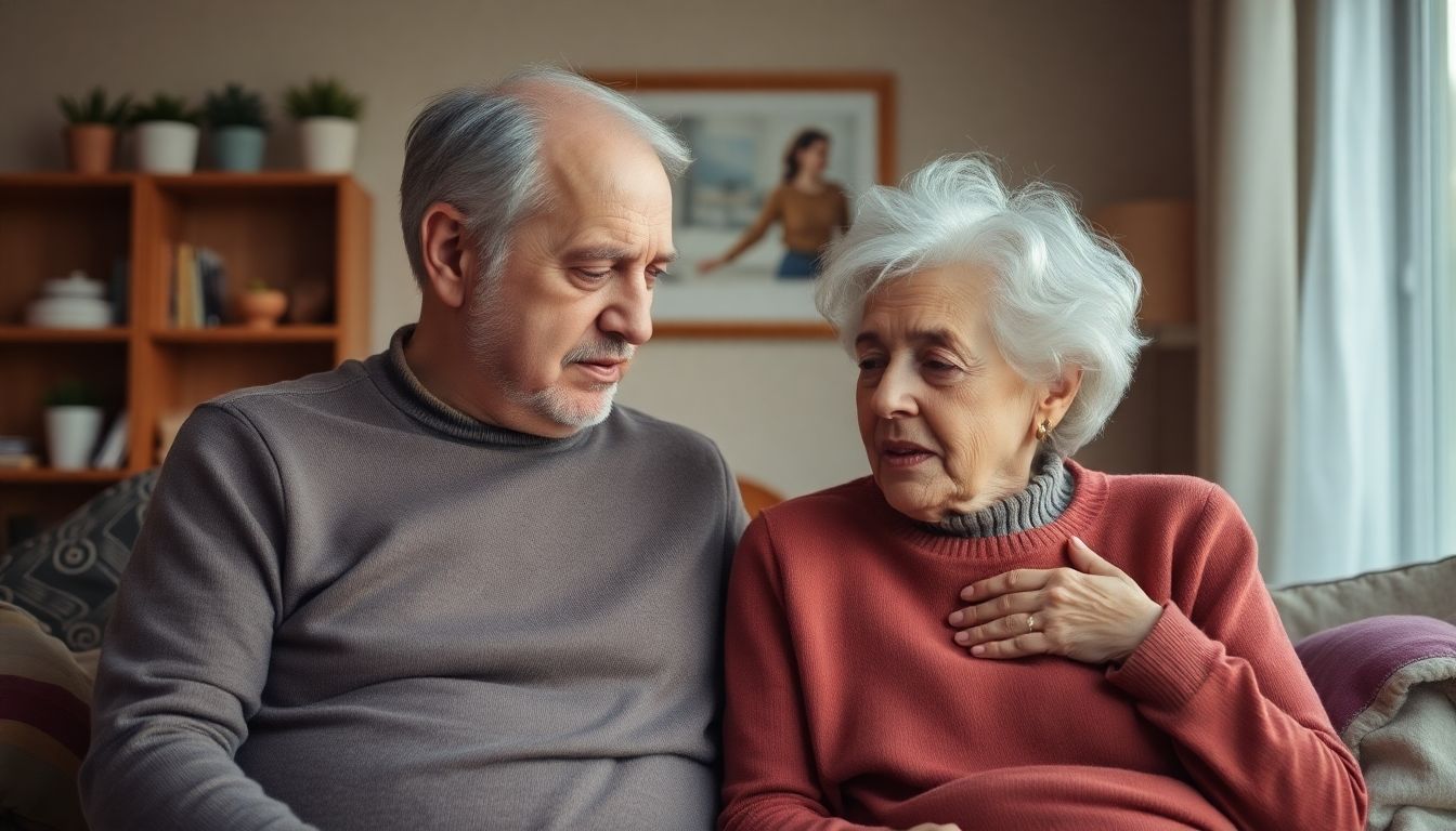 Anaphylaktischer Schock im Alter: Older couple in a home, one showing concern for the other.