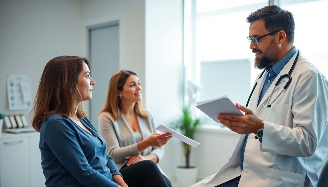 Patientenaufklärung zu Borrelia recurrentis: Doctor and patient in a bright clinic discussing health.