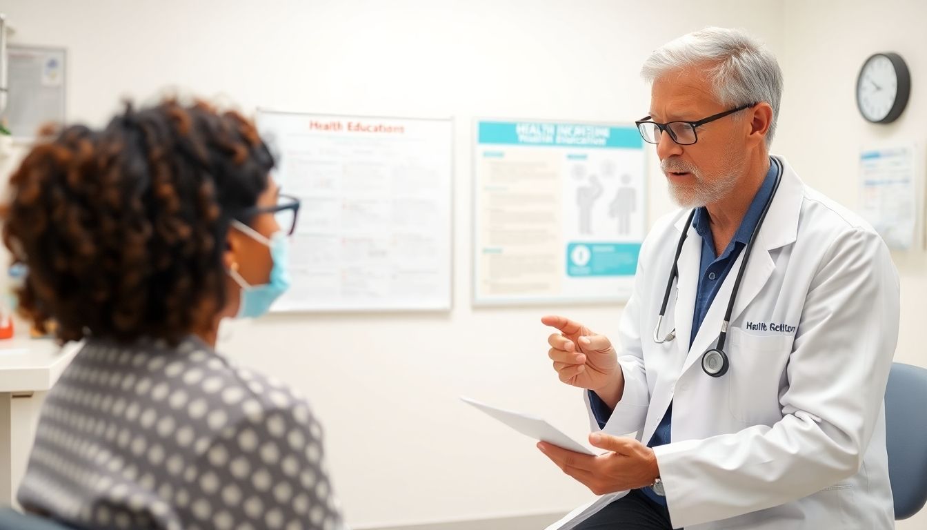 Wundstarrkrampf und Impfmythen: Doctor consulting with patient in a bright medical office.
