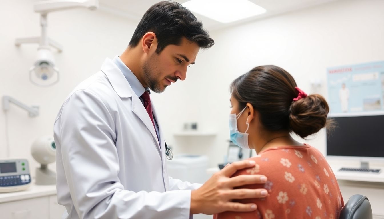 Bandwürmer im Vergleich zu anderen Parasiten: Doctor in a bright medical office examining a patient.
