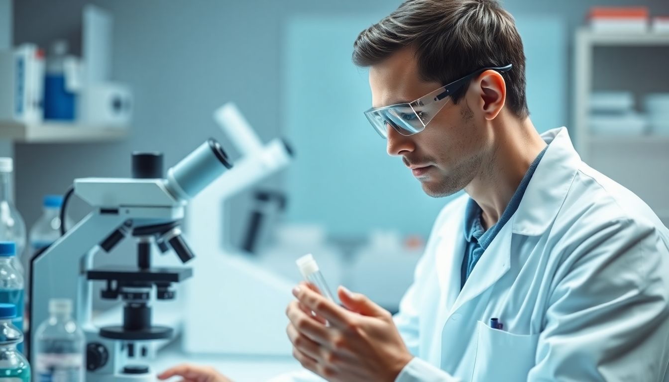 Chlamydia pneumoniae: Risikogruppen identifizieren - Doctor examining samples under a microscope in a lab.