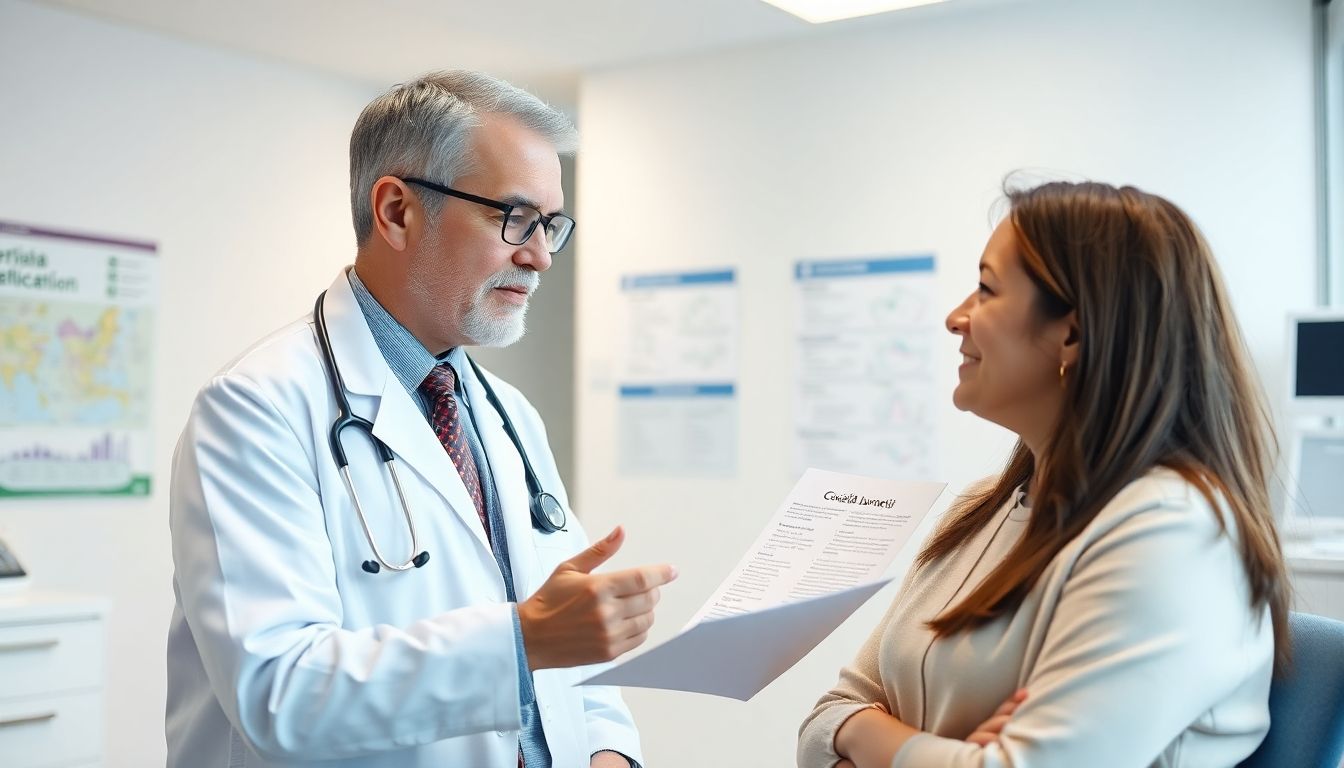 Coxiella burnetii und chronische Erkrankungen: Doctor and patient in a bright medical office.