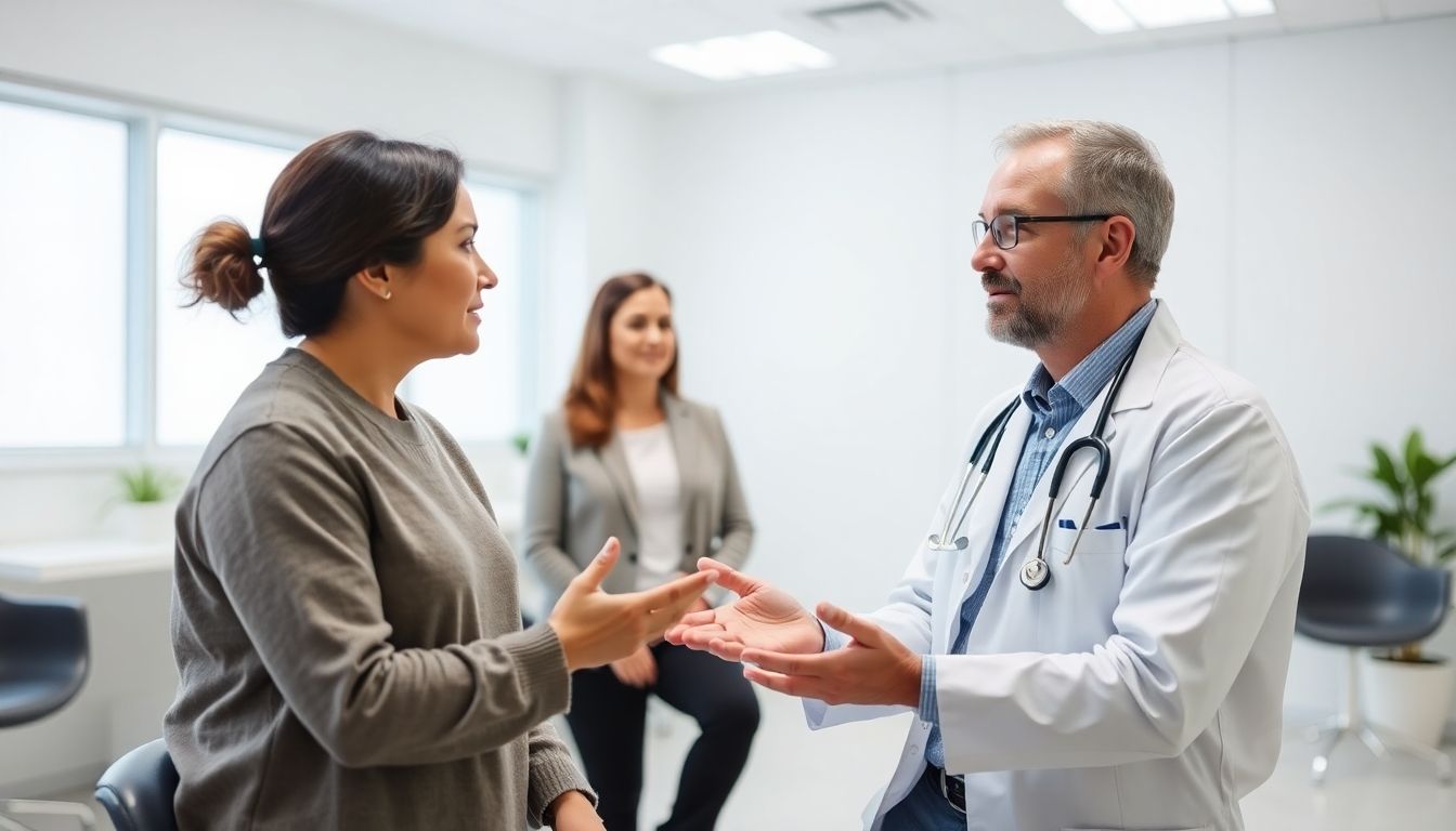 Risikofaktoren für Enterobiasis: Doctor consulting with a patient about enterobiasis in clinic.