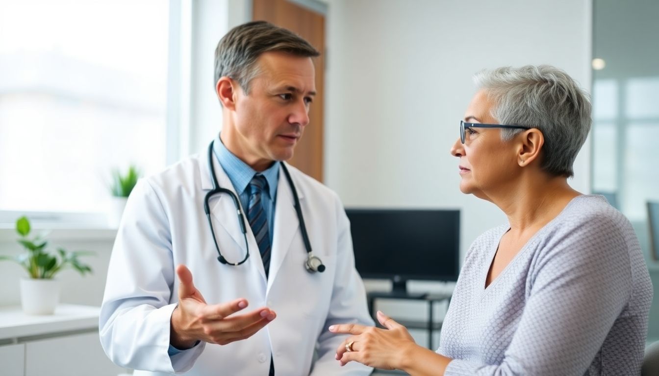 Symptome der Askariasis: Doctor and patient in a bright medical office discussing health.