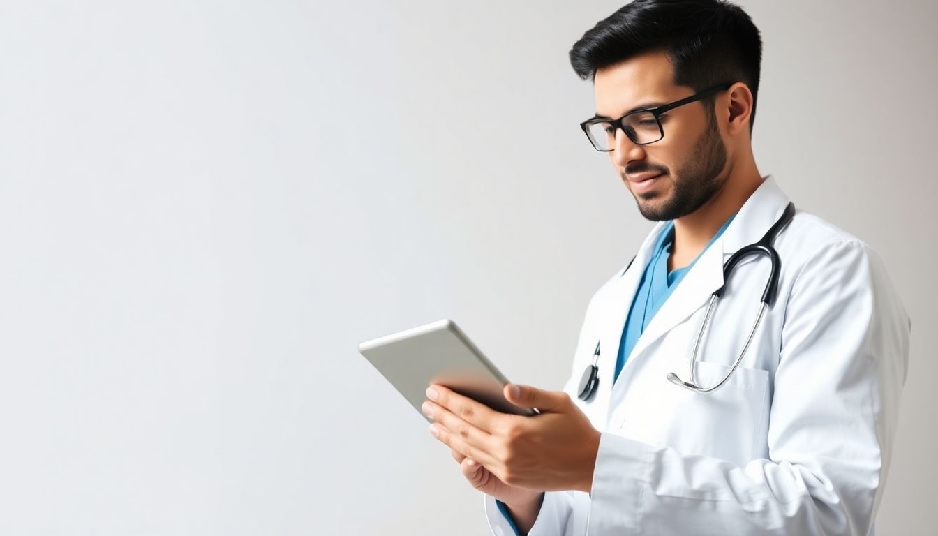 Cytomegalievirus: Doctor with tablet in a bright medical environment.