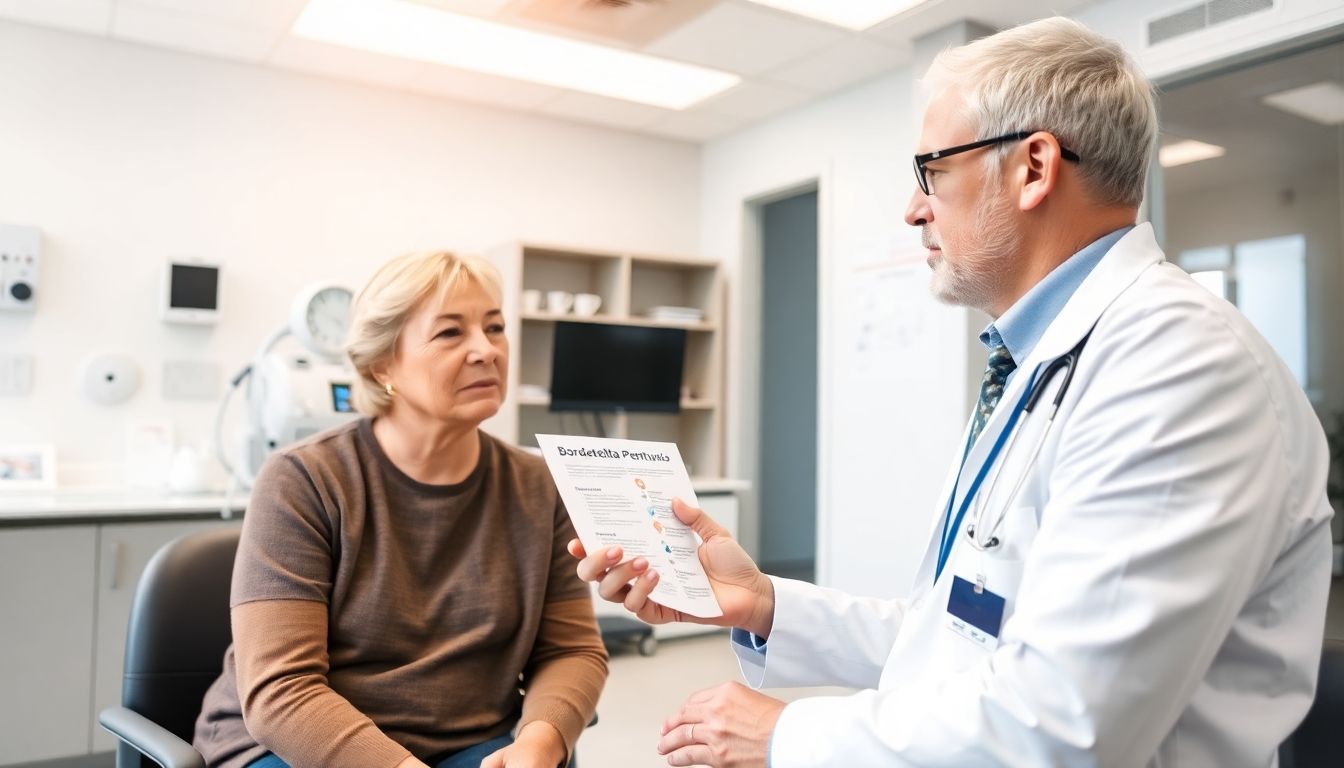 Bordetella pertussis: Doctor and patient in a bright clinic discussing health.