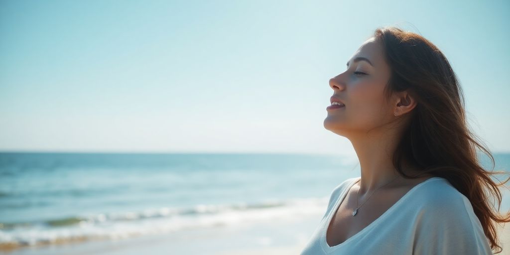 Sonnige Küste, klare Luft, gesunde Menschen am Strand.
