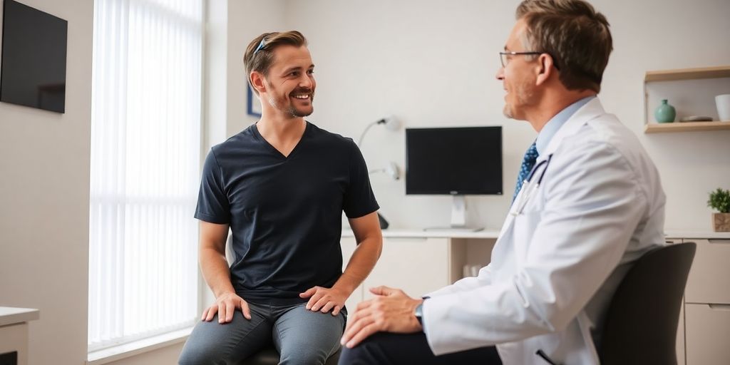 Diagnose eines Meniskusrisses: Patient und Arzt im Gespräch über Meniskusriss.