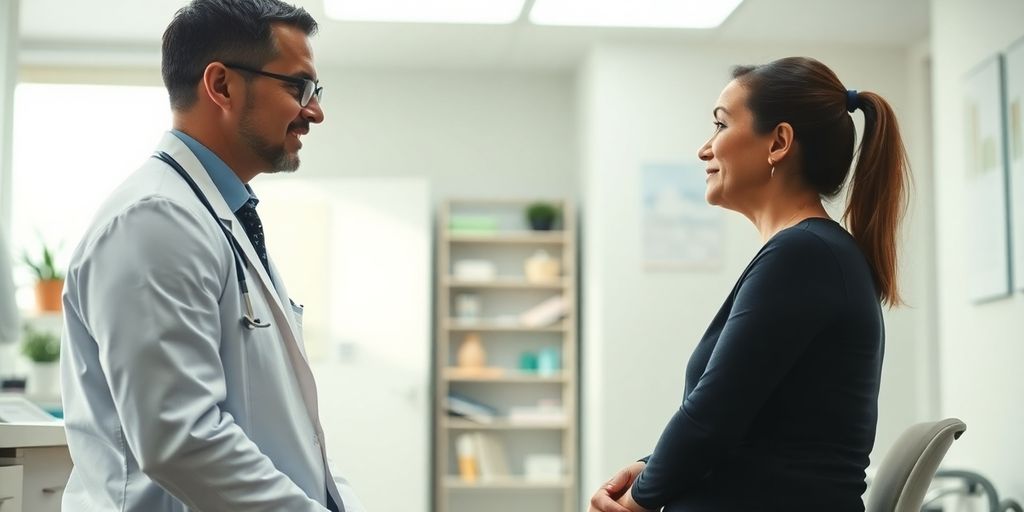 Patient und Arzt im Gespräch über orthostatische Hypotonie.