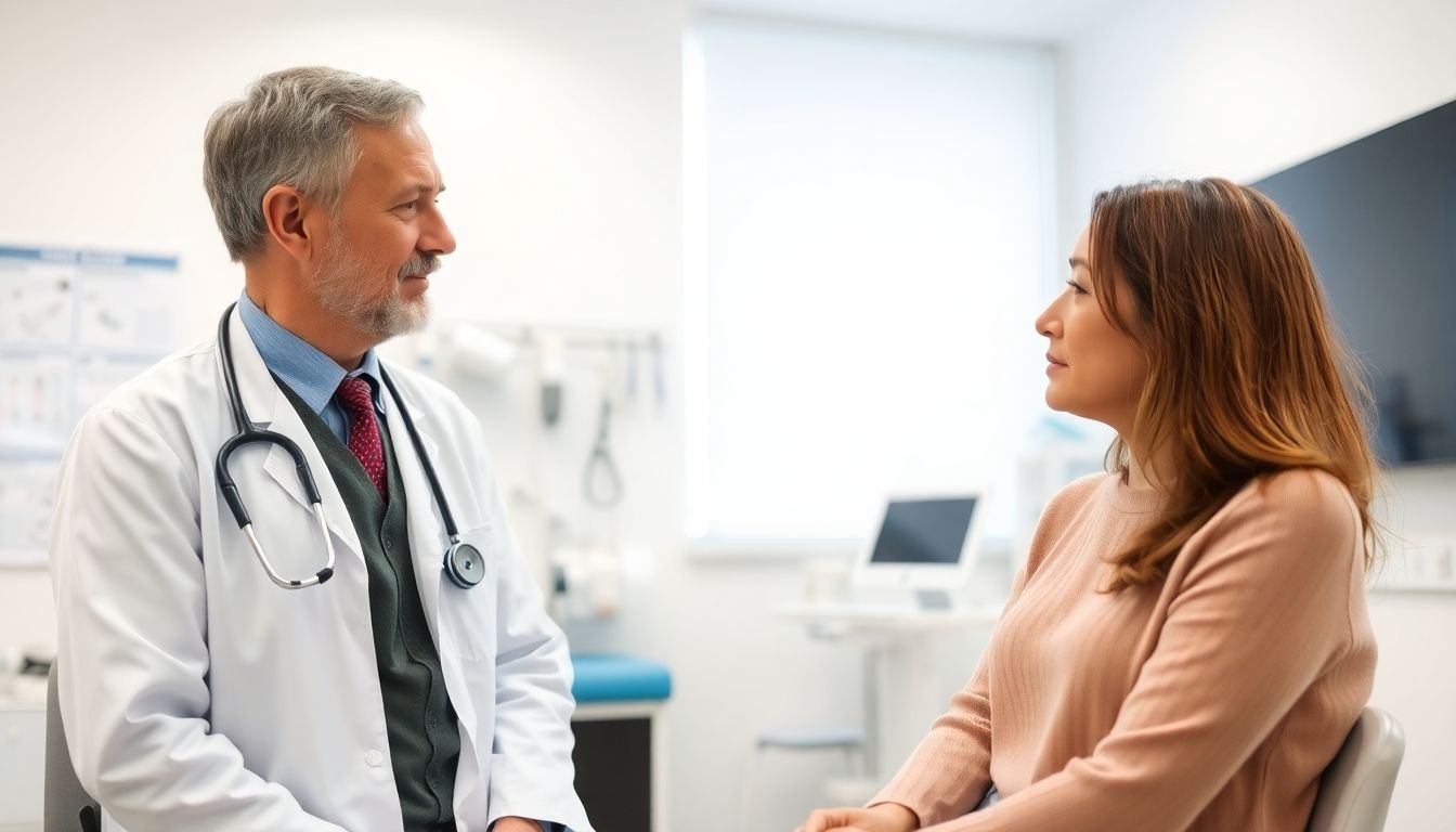 Mesenterialinfarkt und seine gesellschaftliche Relevanz: Doctor and patient in a bright medical office.