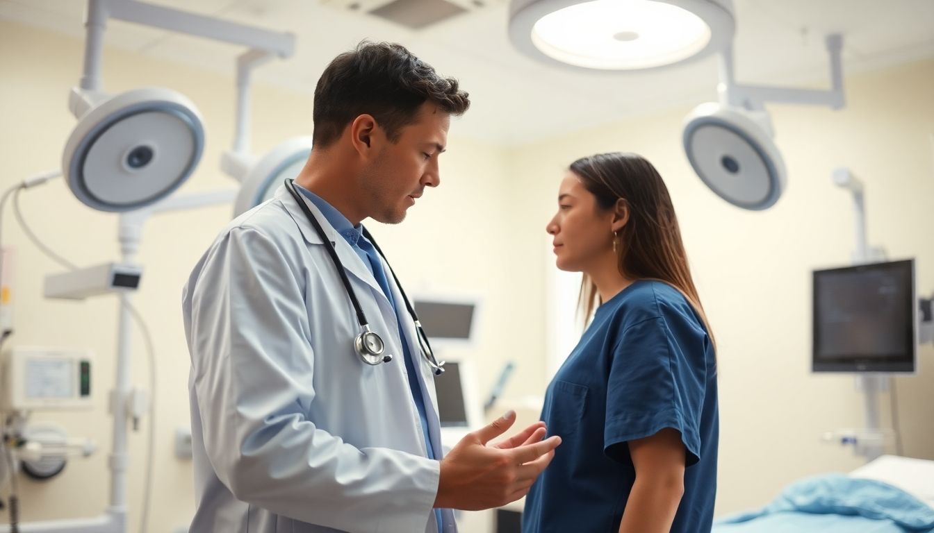 Sepsis und Nierenerkrankungen: Doctor examining patient in a modern hospital setting.