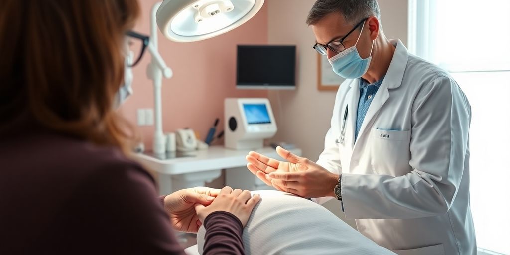 Patient und Arzt bei der Kryotherapie-Behandlung von Erfrierungen.